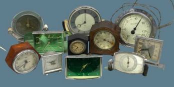 VICTORIAN ART DECO & LATER MANTEL CLOCKS, also, barometer and electric clocks, 11 in total