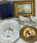 WEDGWOOD OLD CHELSEA TABLEWARE, five pieces, Spode St George and the Dragon plate, silver plated