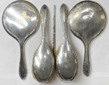 MONOGRAMMED OVAL SILVER BACKED HAIRBRUSHES, a pair - Birmingham 1906 and two circular silver