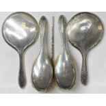 MONOGRAMMED OVAL SILVER BACKED HAIRBRUSHES, a pair - Birmingham 1906 and two circular silver