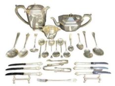 A 3 PIECE ELECTROPLATED TEA SERVICE OF TEA & COFFEE POTS & CREAM JUG and a parcel of mixed