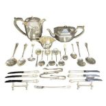 A 3 PIECE ELECTROPLATED TEA SERVICE OF TEA & COFFEE POTS & CREAM JUG and a parcel of mixed