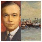 C WESSON oil on board - a harbour scene and an unsigned oil on board - portrait study of a