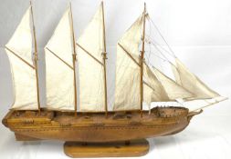SCRATCHBUILT MODEL OF A FOUR MASTER SHIP - on a wooden stand, 52cms H, 76cms L