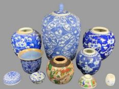 CHINESE POTTERY SELECTION - Prunus Blossom and other ginger jars.  24cms lidded vase, crackle