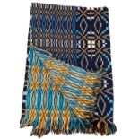 TRADITIONAL WELSH WOOLLEN BLANKET, multi-coloured, blue ground, 170 x 220cms