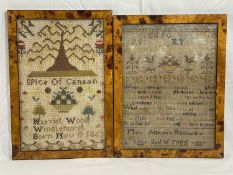 SAMPLER - Mary Allison Richmond September 16 1785, overall dimension 34 x 26cms and another