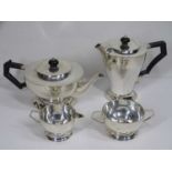 ART DECO FOUR PIECE SILVER TEA SERVICE, London 1932 and 1934, maker's marks for David Landsborough