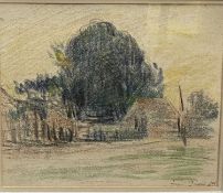 MAXIMILLIAN LUCE crayon drawing titled - 'St Laurent', Waddington Gallery label verso, signed