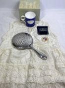 MIXED COLLECTABLES GROUP including a hallmarked silver handheld dressing table mirror, child's