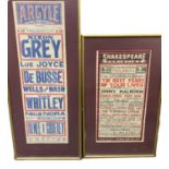 FRAMED THEATRE ADVERTISING CARDS FOR ARGYLE BIRKENHEAD & SHAKESPEARE THEATRE OF VARIETIES