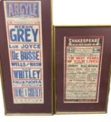 FRAMED THEATRE ADVERTISING CARDS FOR ARGYLE BIRKENHEAD & SHAKESPEARE THEATRE OF VARIETIES