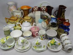 MIXED DECORATIVE POTTERY & PORCELAIN TEAWARE, VASES, JUGS ETC to include Shelley 'Primrose' trio,