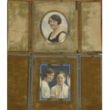 IVORY SLIP FAMILY PORTRAIT MINIATURES (2) - circa 1930 in original folding easel back cases, the