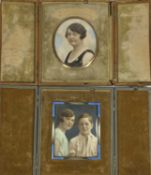 IVORY SLIP FAMILY PORTRAIT MINIATURES (2) - circa 1930 in original folding easel back cases, the