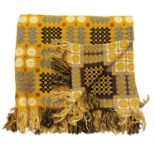 TRADITIONAL WELSH WOOLLEN BLANKET - reversible pattern in mustard and brown tones, 228 x 220cms