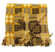 TRADITIONAL WELSH WOOLLEN BLANKET - reversible pattern in mustard and brown tones, 228 x 220cms