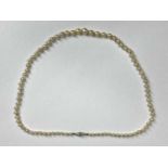 SINGLE STRAND NECKLACE - of graduated cultured pearls with 9ct white gold clasp, 49cms L