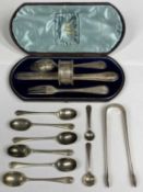 CATTANEO & CO LEEDS - a cased four piece silver set of knife, fork, spoon and napkin ring by