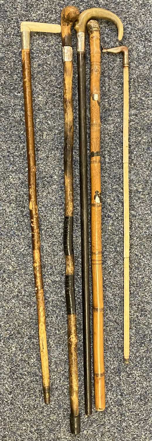 VINTAGE WALKING STICKS & CANES (5) - to include two natural wood ...