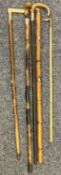 VINTAGE WALKING STICKS & CANES (5) - to include two natural wood examples, one having white metal