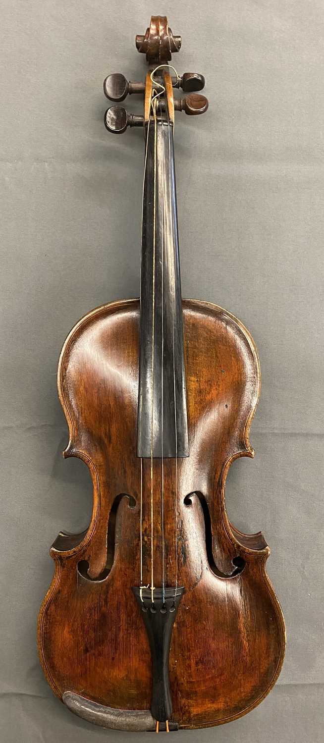 ANTIQUE VIOLIN - in hard case with a bow, length of back 36cms, length in full 60cms - Image 2 of 11
