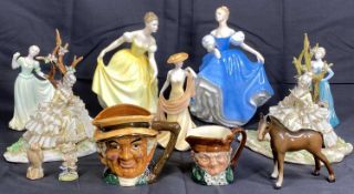 MIXED COALPORT, A PARCEL, Royal Doulton and continental figurines and a Beswick pottery pony, ETC