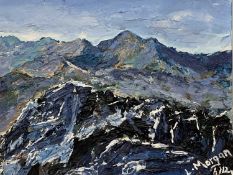 LOUISE MORGAN acrylic on board - Yr Wyddfa O Copa Moel Siabod, 22.5 x 34cms