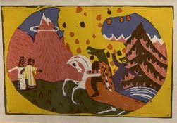 WASSILY KANDINSKY woodcut - mythical scene titled verso 'Klange', labelled 'Templeton & Rawlings