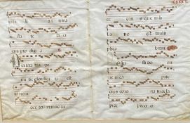 16TH/17TH CENTURY HANDWRITTEN MUSIC SCORE ON VELUM - 42 x 66cms