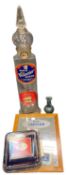 FOXES GLACIER MINTS SHOP DISPLAY BOTTLE & STOPPER - 56cms H, two further advertising items and a