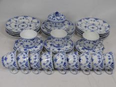 ROYAL COPENHAGEN 1035 PATTERN BLUE & WHITE TEAWARE, thirty six pieces comprising twelve cups, 6.5cms