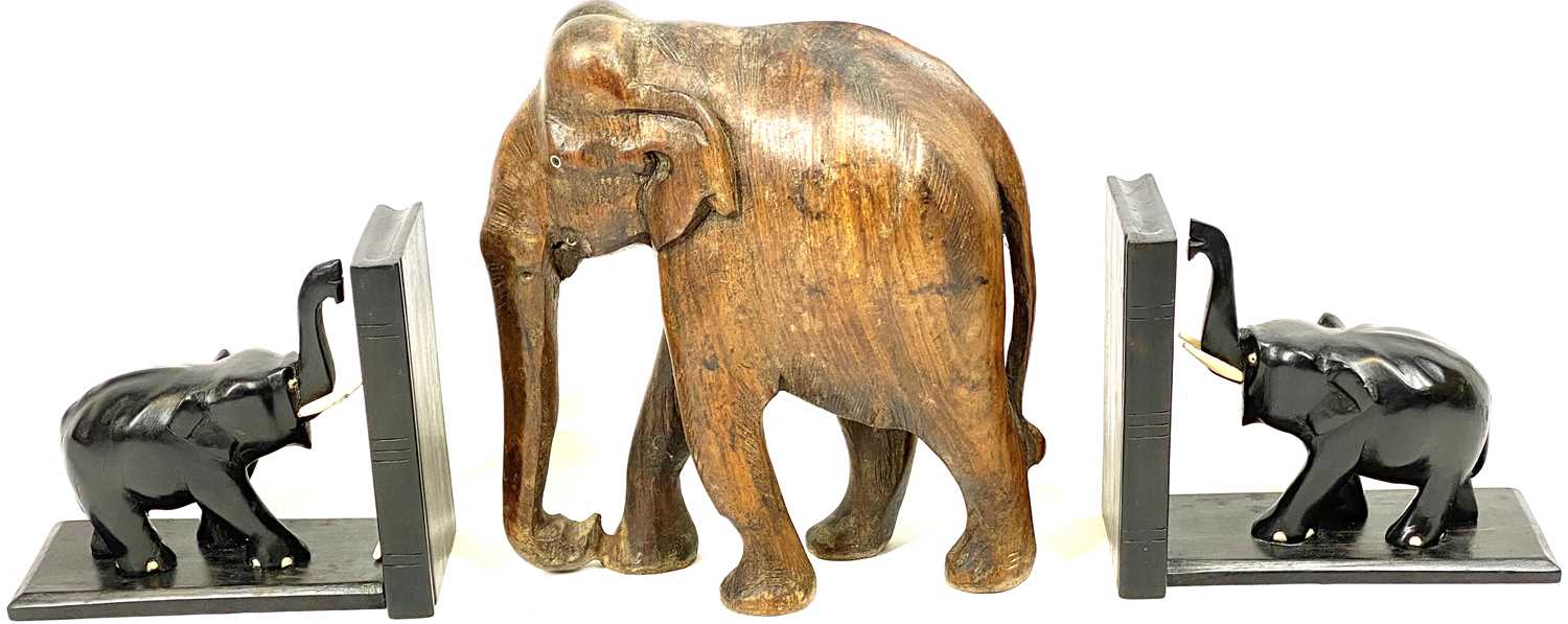 EBONY & OTHER WOODS ETHNIC CARVINGS and collectables to include a 14cms H, 35cms L rhinoceros, ebony - Image 3 of 5