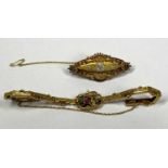 VICTORIAN JEWELLERY ITEMS (2) - a 15ct diamond set bar brooch with hair window verso, 5cms across,