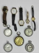 LADY'S & GENT'S WRISTWATCHES, two silver cased pocket watches and three further pocket watches in