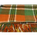 VINTAGE WOOLLEN BLANKETS (2) including a mainly red and green hatched design blanket with