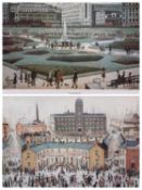 L S LOWRY prints (2) - Piccadilly Gardens, 22.5 x 31.5cms and 'Street Party?', printed signature, 46