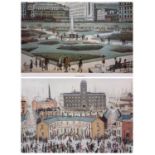 L S LOWRY prints (2) - Piccadilly Gardens, 22.5 x 31.5cms and 'Street Party?', printed signature, 46