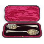 GEORGE III SILVER BERRY SPOONS (2) within a satin and velvet lined fitted case, London 1791, maker