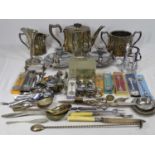 VICTORIAN EPBM THREE PIECE TEA SERVICE, EP and other collector's spoons and cutlery and other