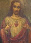 VICTORIAN OIL ON CANVAS - depicting Christ of the Sacred Heart, 34 x 24cms