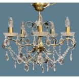 LIGHTING - reproduction brass effect and glass lustre chandelier