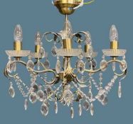 LIGHTING - reproduction brass effect and glass lustre chandelier
