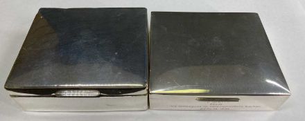 SILVER CIGARETTE BOXES (2) - 1. 830 silver, 5.5ozt gross with inscription to the front 'To Cliff