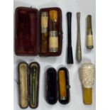 CHESTER SILVER MOUNTED, AMBER & OTHER CHEROOT HOLDERS (7) - a cased pair 1896, cased single 1903,