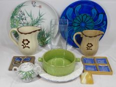 MIXED WORLD POTTERY & PORCELAIN GROUP to include two German floral decorated jugs, Sweden