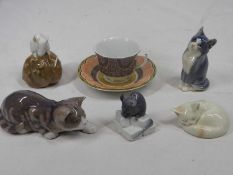 ROYAL COPENHAGEN CABINET CUP & SAUCER and five animal figurines
