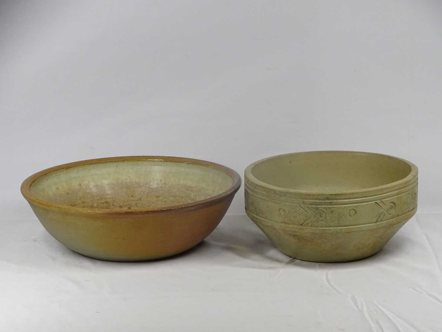 STUDIO POTTERY STONEWARE BOWLS, vases and an ornamental bird figurine - Image 2 of 3