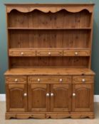 MODERN PINE FARMHOUSE TYPE DRESSER with ceramic knobs, 202cms H, 155cms W, 50cms D