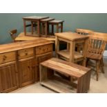 FURNITURE ASSORTMENT - modern pine farmhouse table, 72cms H, 150cms W, 81cms D, four chairs, 81cms